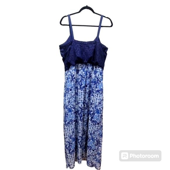 Size 16/18 Blue Lace Floral Spaghetti Strap Maxi Dress Party Casual VCAY - Picture 2 of 6